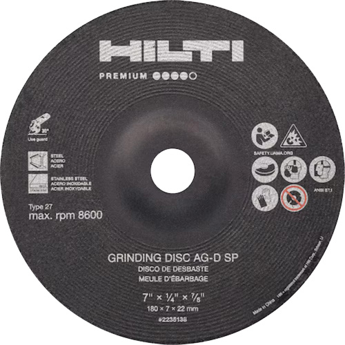 AG-D SP Premium Grinding Wheels, 5" x 1/4", 7/8" Arbor, Zirconium, Type 27 Nia-Chem Ltd.