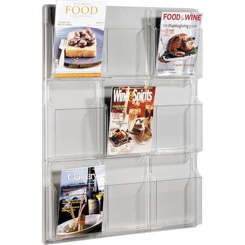 Literature Displays, Wall Mount, 9 Slots, Plastic, 30" W x 2" D x 36-7/8" H Nia-Chem Ltd.