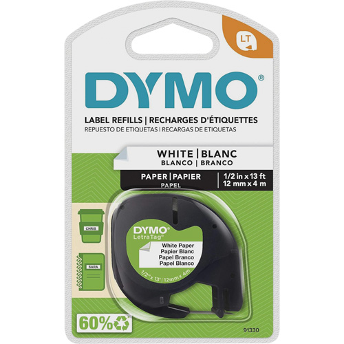 &eacute;tiquettes pour &eacute;tiqueteuse LetraTag Plus LT-100H, 12 mm x 13', Noir sur blanc Nia-Chem Ltd.