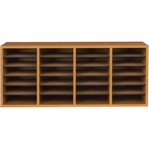 Adjustable Compartment Literature Organizer, Stationary, 24 Slots, Wood, 39-1/4" W x 11-3/4" D x 16-1/4" H Nia-Chem Ltd.