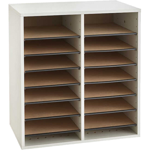 Adjustable Compartment Literature Organizer, Stationary, 16 Slots, Wood, 19-1/2" W x 11-3/4" D x 21" H Nia-Chem Ltd.
