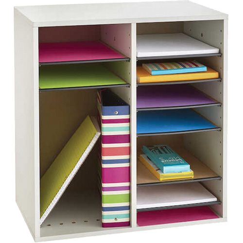 Adjustable Compartment Literature Organizer, Stationary, 16 Slots, Wood, 19-1/2" W x 11-3/4" D x 21" H Nia-Chem Ltd.