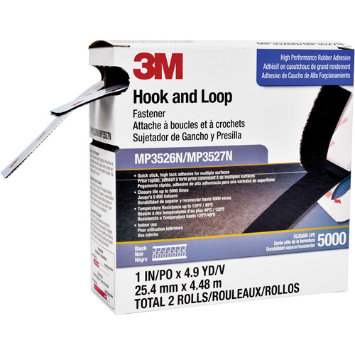 Attache autoagrippante r&eacute;utilisable, Boucle et crochet, 5 vg x 1", Adh&eacute;sif, Noir Nia-Chem Ltd.
