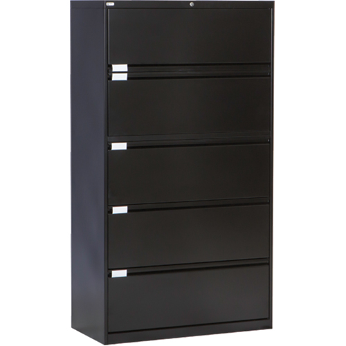 Lateral Filing Cabinet, Steel, 5 Drawers, 36" W x 18" D x 65-1/2" H, Black Nia-Chem Ltd.