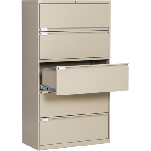 Lateral Filing Cabinet, Steel, 5 Drawers, 36" W x 18" D x 65-1/2" H, Beige Nia-Chem Ltd.