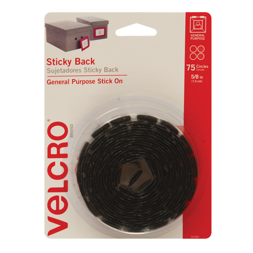 Attaches en jeton, Boucle et crochet, 5/8" dia., Adh&eacute;sif, Noir Nia-Chem Ltd.