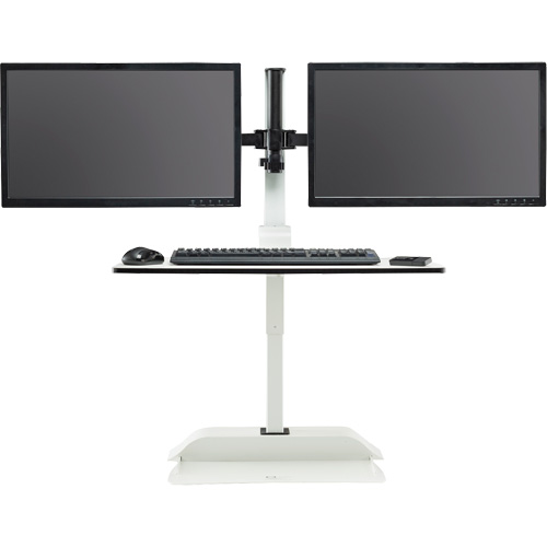 Soar Sit/Stand Electric Desk with Dual Monitor Arm, Desktop Unit, 37-1/4" H x 27-3/4" W x 22" D, White Nia-Chem Ltd.