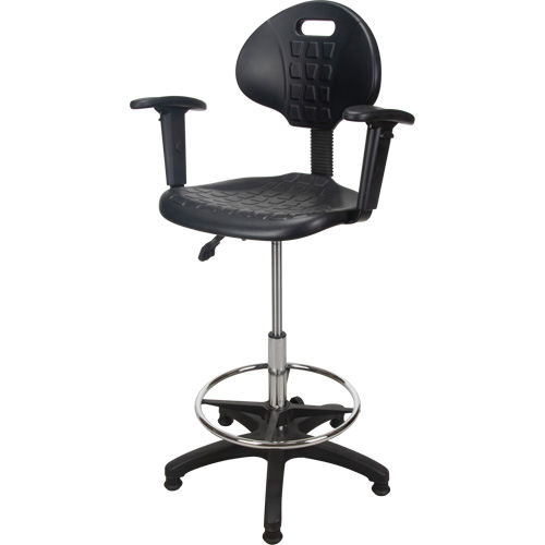 Heavy-Duty Ergonomic Stool with Adjustable Arm Rests, Stationary, Adjustable, 39" - 48", Polyurethane Seat, Black Nia-Chem Ltd.