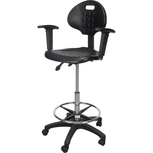 Heavy-Duty Ergonomic Stool with Adjustable Arm Rests & Nylon Stem Casters, Mobile, Adjustable, 39" - 48", Polyurethane Seat, Black Nia-Chem Ltd.