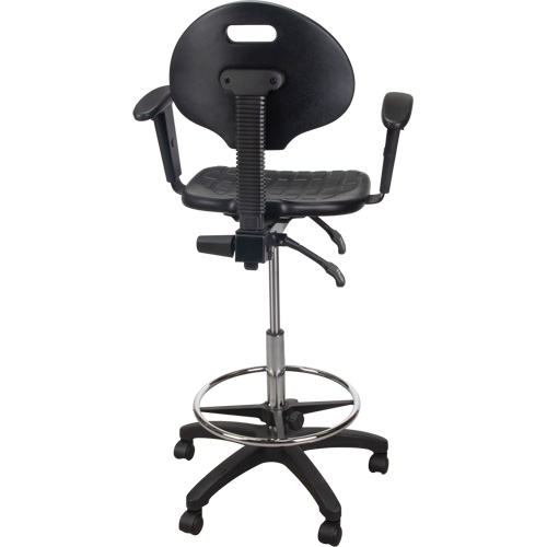 Heavy-Duty Ergonomic Stool with Adjustable Arm Rests & Nylon Stem Casters, Mobile, Adjustable, 39" - 48", Polyurethane Seat, Black Nia-Chem Ltd.