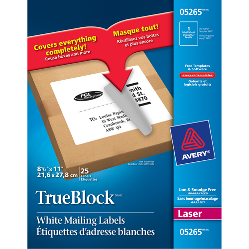 TrueBlock Laser Shipping Labels, 11" W x 8.5" L, White Nia-Chem Ltd.