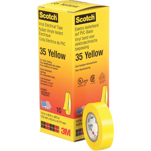 Rubans en vinyle pour codage en couleurs 35 Scotch, 12,7 mm (1/2") x 6,1 m (20'), Jaune, 7 mils Nia-Chem Ltd.