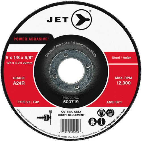 Disque abrasif de tronçonnage, 5" x 1/8", Arbre de 7/8", Type 27, 12 300 Tr/min Nia-Chem Ltd.