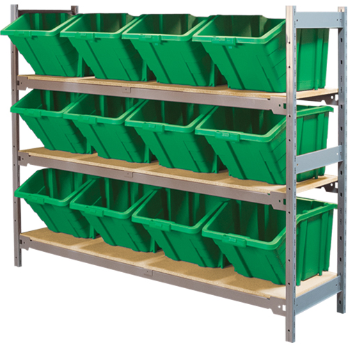 Wide Span Shelving with Jumbo Plastic Bins, Steel, Boltless, 800 lbs. Capacity, 66" W x 60" H x 18" D Nia-Chem Ltd.