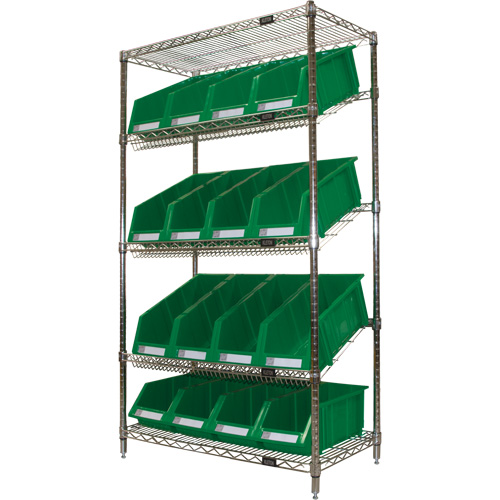 Slanted Wire Shelf with Bins, 5 Tiers, 36" W x 63" H x 18" D Nia-Chem Ltd.