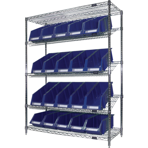 &eacute;tag&egrave;re en treillis m&eacute;tallique &agrave; tablettes inclin&eacute;es avec bacs, Tiers 5, 48" la x 63" h x 18" p Nia-Chem Ltd.