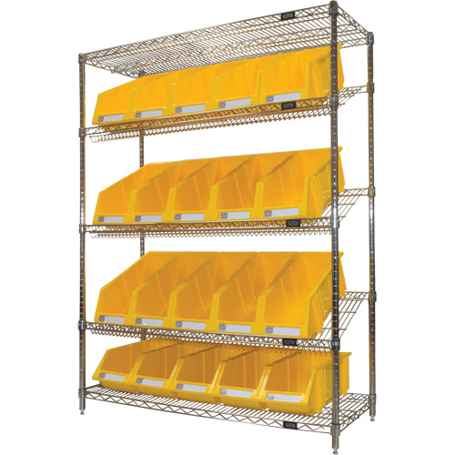 &eacute;tag&egrave;re en treillis m&eacute;tallique &agrave; tablettes inclin&eacute;es avec bacs, Tiers 5, 48" la x 63" h x 18" p Nia-Chem Ltd.