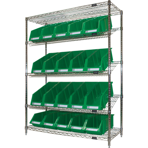 &eacute;tag&egrave;re en treillis m&eacute;tallique &agrave; tablettes inclin&eacute;es avec bacs, Tiers 5, 48" la x 63" h x 18" p Nia-Chem Ltd.