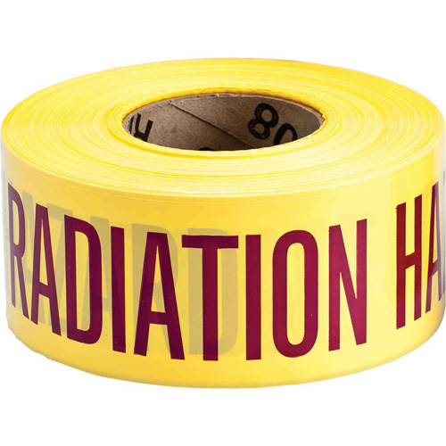 Barricade Tape, English, 3" W x 200' L, 3 mils, Magenta on Yellow Nia-Chem Ltd.