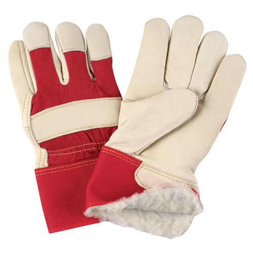 Gants d'ajusteur rouge & blanc doubl&eacute;s pour l'hiver de premi&egrave;re qualit&eacute;, Grand, Paume en Cuir fleur de vache, Doublure en Boa Nia-Chem Ltd.