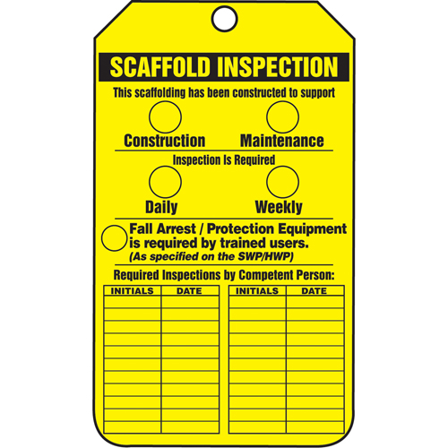 &eacute;tiquettes de s&eacute;curit&eacute; d'inspection et de contr&ocirc;le de l'&eacute;tat de l'&eacute;quipement, Papier cartonn&eacute;, 3-1/8" la x 5-7/8" h, Anglais Nia-Chem Ltd.