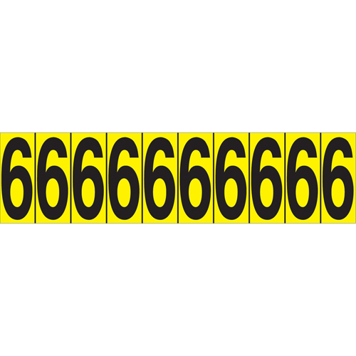 Rep&egrave;res adh&eacute;sifs &agrave; chiffres individuels, 6, 1-15/16" h, Noir sur jaune Nia-Chem Ltd.