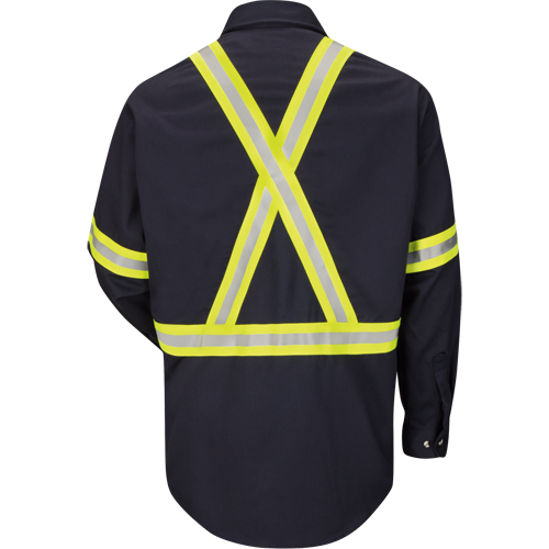 Work Shirt with Reflective Trim, Cotton/Nylon, Small, Navy Blue Nia-Chem Ltd.
