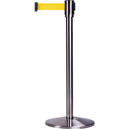 Barri&egrave;res sur pieds pour le contr&ocirc;le des foules, Acier, 35" h, Ruban Jaune, Longueur du ruban 12' Nia-Chem Ltd.
