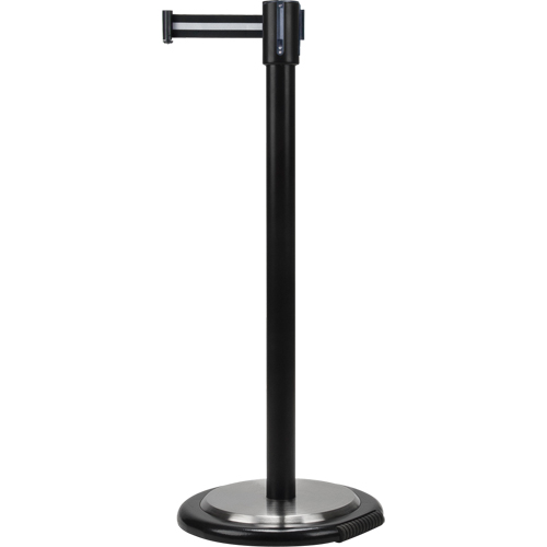 Barri&egrave;res sur pieds pour le contr&ocirc;le des foules, Acier, 35" h, Ruban Noir/Blanc, Longueur du ruban 7' Nia-Chem Ltd.