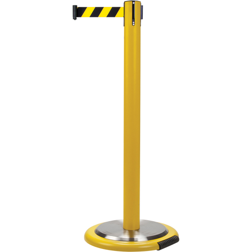 Barri&egrave;res sur pieds pour le contr&ocirc;le des foules, Acier, 35" h, Ruban Noir/Jaune, Longueur du ruban 7' Nia-Chem Ltd.