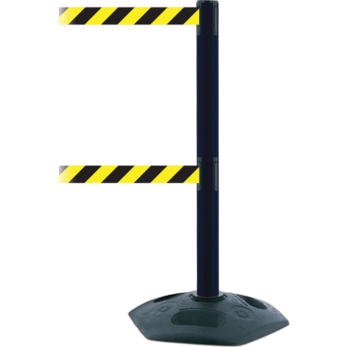 Poteau robuste &agrave; ligne double, Plastique, 38" h, Ruban Noir/Jaune, Longueur du ruban 7,5' Nia-Chem Ltd.
