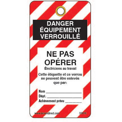 &eacute;tiquettes de verrouillage, Plastique, 3" la x 5-3/4" h, Français Nia-Chem Ltd.