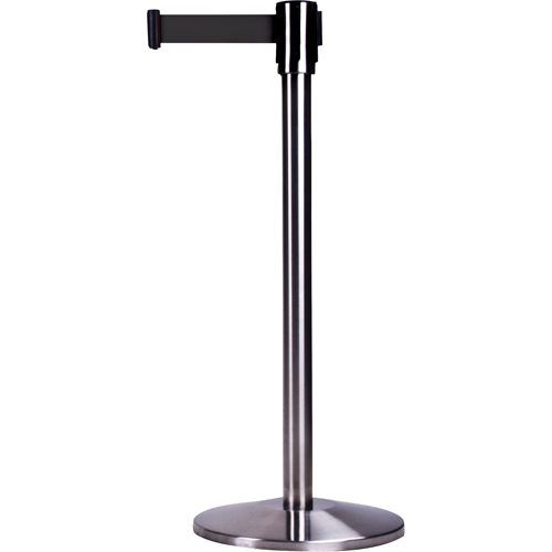 Free-Standing Crowd Control Barrier, Steel, 35" H, Black Tape, 7' Tape Length Nia-Chem Ltd.