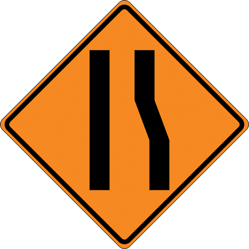 Tilt-Adjust Merge Left Roll-Up Construction Sign, 36" x 36", Vinyl, Pictogram Nia-Chem Ltd.