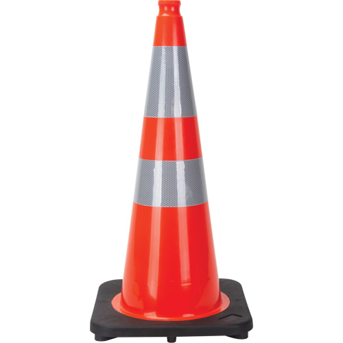 C&ocirc;ne de signalisation, 28", Orange, Bande(s) r&eacute;fl&eacute;chissante(s) 4" & 6" Nia-Chem Ltd.
