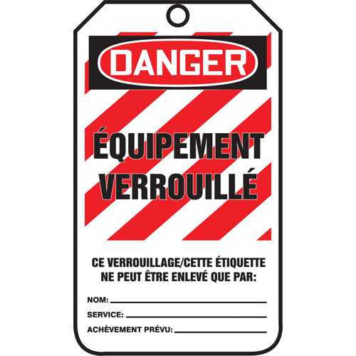 &eacute;tiquettes de verrouillage, Papier cartonn&eacute;, 3-3/8" la x 5-7/8" h, Français Nia-Chem Ltd.