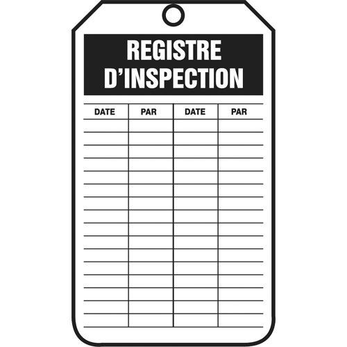 &eacute;tiquettes de s&eacute;curit&eacute; d'inspection et de contr&ocirc;le de l'&eacute;tat de l'&eacute;quipement, Plastique, 3-1/8" la x 5-7/8" h, Français Nia-Chem Ltd.