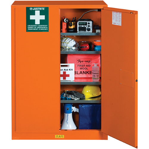 Emergency Preparedness Storage Cabinets, Steel, 4 Shelves, 65" H x 43" W x 18" D, Orange Nia-Chem Ltd.