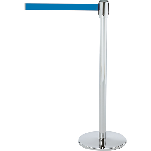 Montant pour barri&egrave;re Slimline TensaBarrier, Acier, 38" h, Ruban Bleu, Longueur du ruban 7,5' Nia-Chem Ltd.