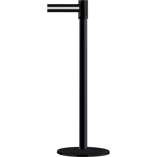Montant pour barri&egrave;re Slimline TensaBarrier, Acier, 38" h, Ruban Noir/Blanc, Longueur du ruban 7,5' Nia-Chem Ltd.