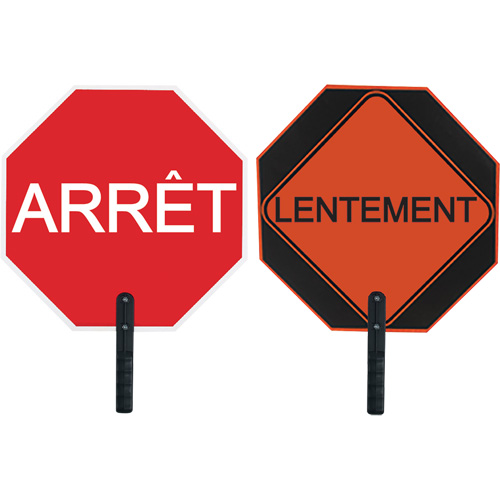Double-Sided "Arr&ecirc;t/Lentement" Traffic Control Sign, 18" x 18", Aluminum, French with Pictogram Nia-Chem Ltd.
