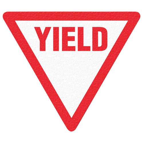 Panneau de signalisation au sol  Yield , Adh&eacute;sif, Anglais avec pictogramme Nia-Chem Ltd.