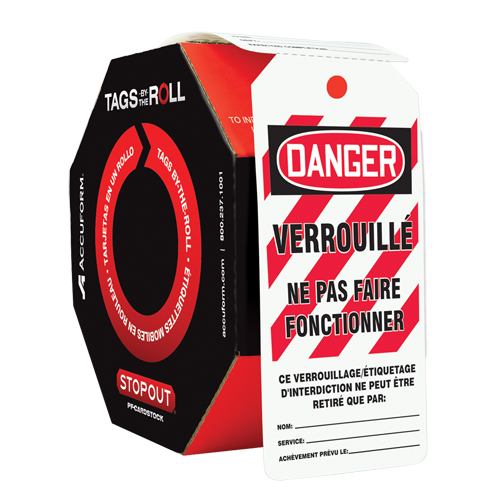 Tags By-The-Roll Lockout Tags, Plastic, 3" W x 6-1/4" H, French Nia-Chem Ltd.