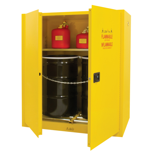 Vertical Drum Storage Cabinet, 110 US gal. Cap., 2 Drums, Yellow Nia-Chem Ltd.