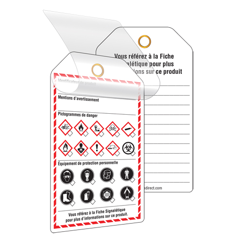 &eacute;tiquettes auto-plastifiantes pour le milieu de travail, Papier cartonn&eacute;, 3-3/8" la x 5-3/4" h, Français Nia-Chem Ltd.