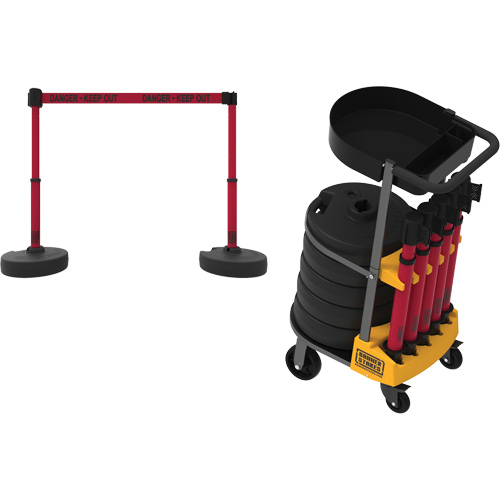PLUS Barrier Post Cart Kit with Tray, 75' L, Metal, Red Nia-Chem Ltd.