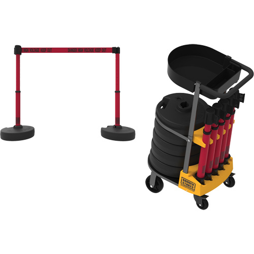 PLUS Barrier Post Cart Kit with Tray, 75' L, Metal, Yellow Nia-Chem Ltd.