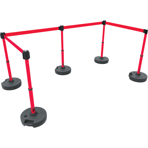 Ensemble de cinq montants pour barri&egrave;re PLUS, Plastique, 42" h, Ruban Rouge, Longueur du ruban 15' Nia-Chem Ltd.