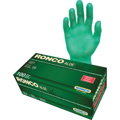 Disposable Gloves with Aloe, Medium, Vinyl, 5-mil, Powder-Free, Green Nia-Chem Ltd.