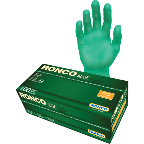 Gants jetables avec alo&egrave;s, T-Grand, Vinyle, 5 mils, Sans poudre, Vert Nia-Chem Ltd.